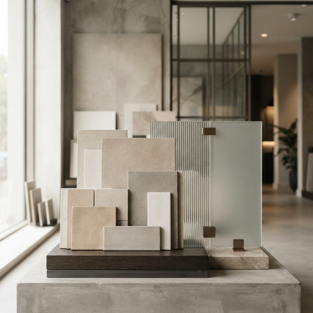 Elegant arrangement of premium ceramic tile and architectural glass