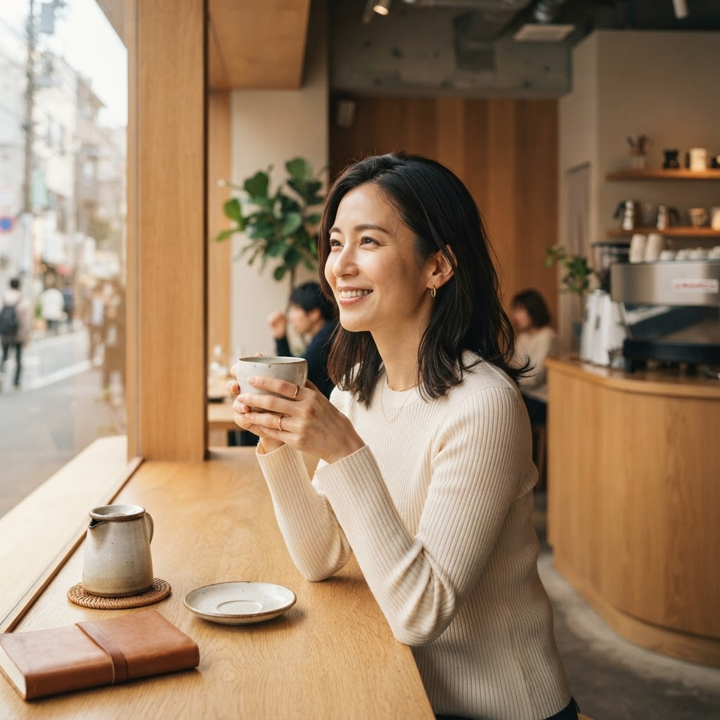 A person enjoying Ethiopian coffee in a warm minimalist cafe