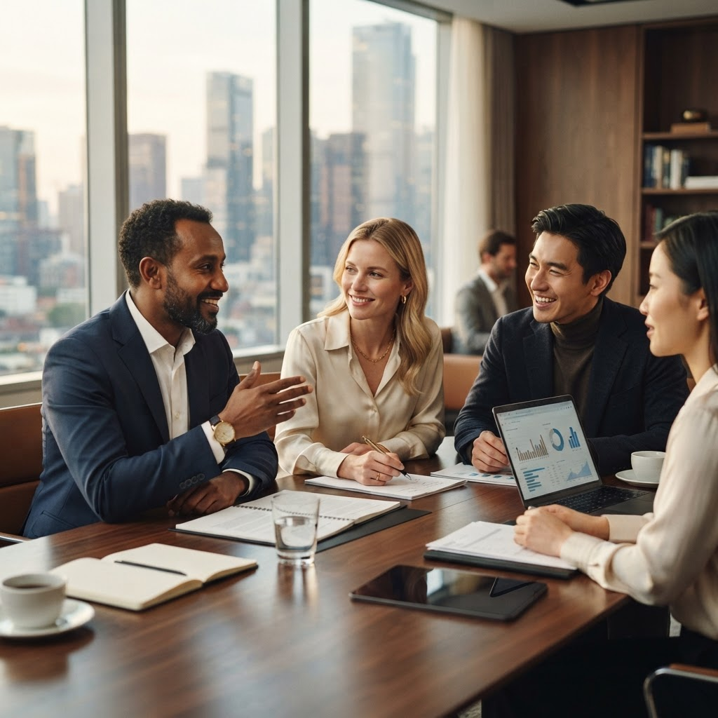 Ethiopian professionals collaborating in an elegant modern office